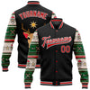 Custom Black Red-White Christmas 3D Bomber Full-Snap Varsity Letterman Jacket