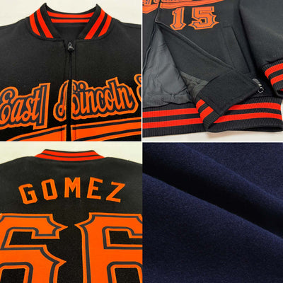 Custom Navy Orange Bomber Varsity Letterman Zipper Jacket