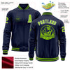 Custom Navy Neon Green-White Bomber Varsity Letterman Zipper Jacket