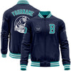 Custom Navy Teal-White Bomber Varsity Letterman Zipper Jacket