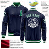 Custom Navy White-Kelly Green Bomber Varsity Letterman Zipper Jacket