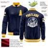 Custom Navy White-Gold Bomber Varsity Letterman Zipper Jacket