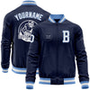 Custom Navy White-Light Blue Bomber Varsity Letterman Zipper Jacket