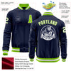 Custom Navy White-Neon Green Bomber Varsity Letterman Zipper Jacket