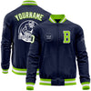 Custom Navy White-Neon Green Bomber Varsity Letterman Zipper Jacket