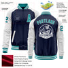 Custom Navy Teal-White Bomber Varsity Letterman Two Tone Zipper Jacket