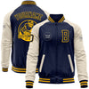 Custom Navy Gold-Cream Bomber Varsity Letterman Two Tone Zipper Jacket