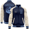 Custom Navy Light Blue-Cream Bomber Varsity Letterman Two Tone Zipper Jacket