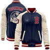 Custom Navy Maroon-Cream Bomber Varsity Letterman Two Tone Zipper Jacket