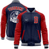 Custom Navy Red-White Bomber Varsity Letterman Two Tone Zipper Jacket