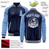 Custom Navy Light Blue-White Bomber Varsity Letterman Two Tone Zipper Jacket