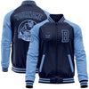 Custom Navy Light Blue Bomber Varsity Letterman Two Tone Zipper Jacket