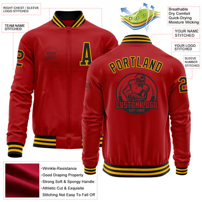 Custom Red Black-Gold Bomber Varsity Letterman Zipper Jacket