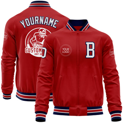 Custom Red White-Navy Bomber Varsity Letterman Zipper Jacket