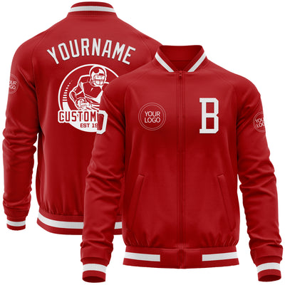 Custom Red White Bomber Varsity Letterman Zipper Jacket