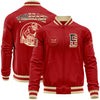 Custom Red Vintage USA Flag-Cream Bomber Varsity Letterman Zipper Jacket