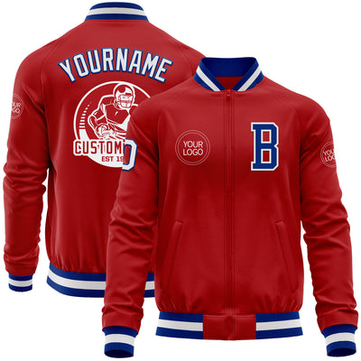 Custom Red White-Royal Bomber Varsity Letterman Zipper Jacket