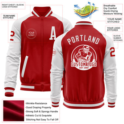 Custom Red White Bomber Varsity Letterman Two Tone Zipper Jacket