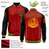 Custom Red Black-Gold Bomber Varsity Letterman Two Tone Zipper Jacket