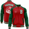 Custom Red White-Kelly Green Bomber Varsity Letterman Two Tone Zipper Jacket