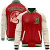 Custom Red Green-Cream Bomber Varsity Letterman Two Tone Zipper Jacket