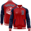 Custom Red Navy-White Bomber Varsity Letterman Two Tone Zipper Jacket