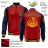 Custom Red Navy-Gold Bomber Varsity Letterman Two Tone Zipper Jacket