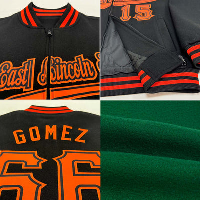 Custom Kelly Green Black-White Bomber Varsity Letterman Zipper Jacket