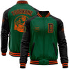 Custom Kelly Green Black-Orange Bomber Varsity Letterman Two Tone Zipper Jacket