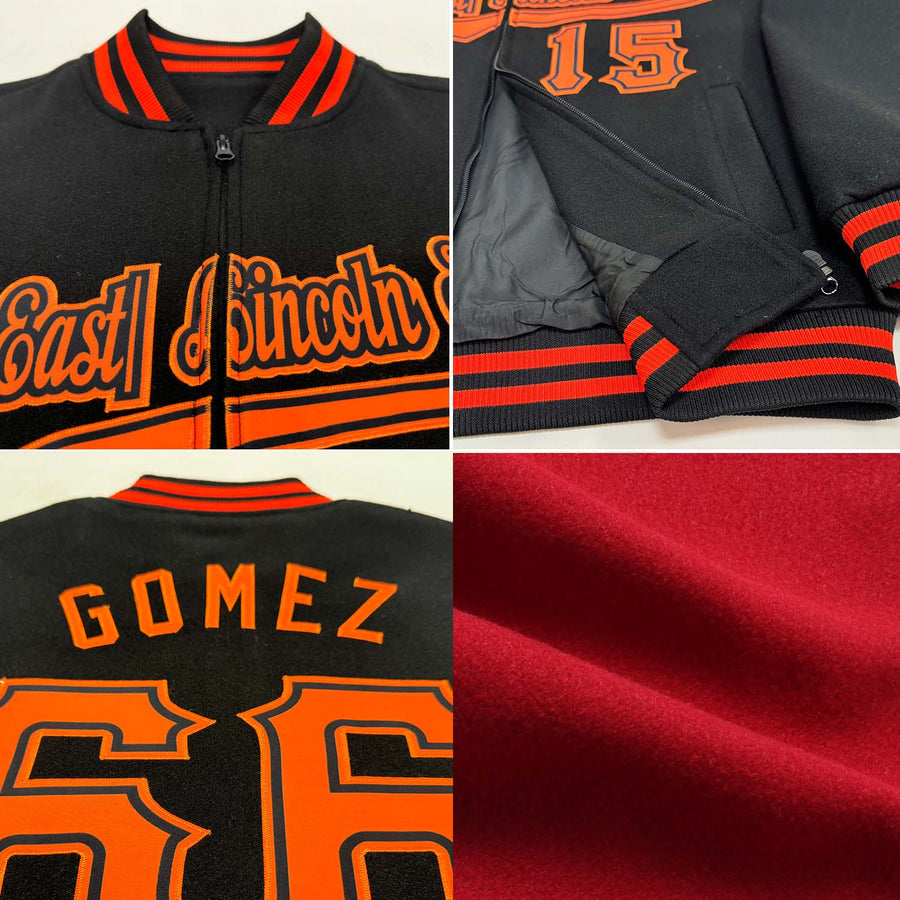 Custom Crimson Black-Cream Bomber Varsity Letterman Zipper Jacket