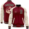 Custom Crimson Black Cream-City Cream Bomber Varsity Letterman Two Tone Zipper Jacket