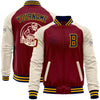 Custom Crimson Navy Gold-Cream Bomber Varsity Letterman Two Tone Zipper Jacket