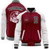 Custom Crimson Black-White Bomber Varsity Letterman Two Tone Zipper Jacket