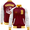 Custom Crimson Gold-White Bomber Varsity Letterman Two Tone Zipper Jacket