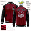 Custom Crimson Black-Gray Bomber Varsity Letterman Two Tone Zipper Jacket