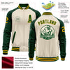 Custom Cream Gold-Green Bomber Varsity Letterman Two Tone Zipper Jacket