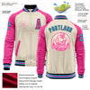 Custom Cream Sky Blue Black-Pink Bomber Varsity Letterman Two Tone Zipper Jacket