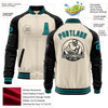 Custom Cream Teal-Black Bomber Varsity Letterman Two Tone Zipper Jacket