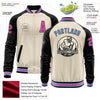 Custom Cream Pink Black-Light Blue Bomber Varsity Letterman Two Tone Zipper Jacket