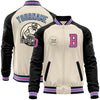 Custom Cream Pink Black-Light Blue Bomber Varsity Letterman Two Tone Zipper Jacket