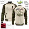 Custom Cream Vintage USA Flag Black-Olive Bomber Varsity Letterman Two Tone Zipper Jacket