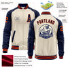 Custom Cream Orange-Navy Bomber Varsity Letterman Two Tone Zipper Jacket