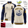 Custom Cream Gold-Navy Bomber Varsity Letterman Two Tone Zipper Jacket