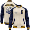 Custom Cream Gold-Navy Bomber Varsity Letterman Two Tone Zipper Jacket