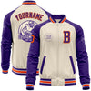 Custom Cream Orange Purple-White Bomber Varsity Letterman Two Tone Zipper Jacket