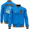 Custom Powder Blue Vintage USA Flag Black-Cream Bomber Varsity Letterman Zipper Jacket