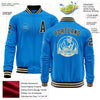 Custom Powder Blue Black-Cream Bomber Varsity Letterman Zipper Jacket