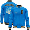 Custom Powder Blue Black-Cream Bomber Varsity Letterman Zipper Jacket