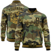 Custom Camo Black-Old Gold Bomber Varsity Letterman Salute To Service Zipper Jacket