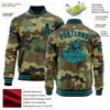 Custom Camo Black-Teal Bomber Varsity Letterman Salute To Service Zipper Jacket